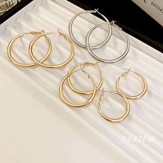 DREJEW 925 kim bạc xuyên biên giới mới bông tai vòng trơn cao cấp nhẹ nhàng Châu Âu và Mỹ bông tai đa năng sang trọng đơn giản thiết kế thời trang bông tai không gây dị ứng