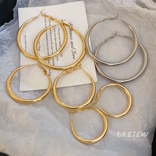 DREJEW 925 kim bạc xuyên biên giới mới bông tai vòng trơn cao cấp nhẹ nhàng Châu Âu và Mỹ bông tai đa năng sang trọng đơn giản thiết kế thời trang bông tai không gây dị ứng