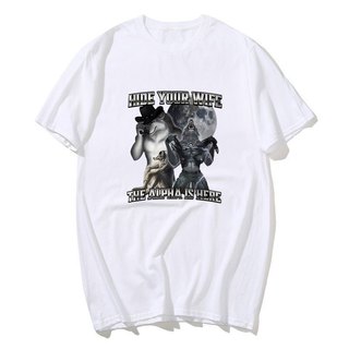 Giấu Vợ Của Bạn Alpha Là Ở Đây Ngộ nghĩnh Người Sói Meme Áo nam Nữ Thời Trang Gothic Quá Khổ Áo Mùa Hè Cổ Tròn Hài Hước Tee