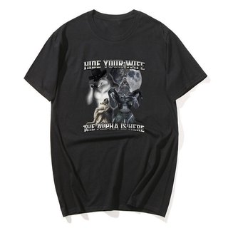 Giấu Vợ Của Bạn Alpha Là Ở Đây Ngộ nghĩnh Người Sói Meme Áo nam Nữ Thời Trang Gothic Quá Khổ Áo Mùa Hè Cổ Tròn Hài Hước Tee