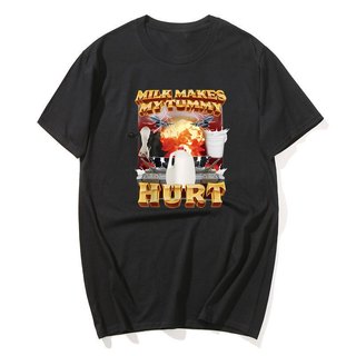 Sữa Làm Cho Tôi Bụng Đau Áo Thun Lactose Tolerant Ngộ nghĩnh Meme Đồ Họa Áo Nam Thời Trang Vintage Hip Hop Áo Thun Tay Ngắn