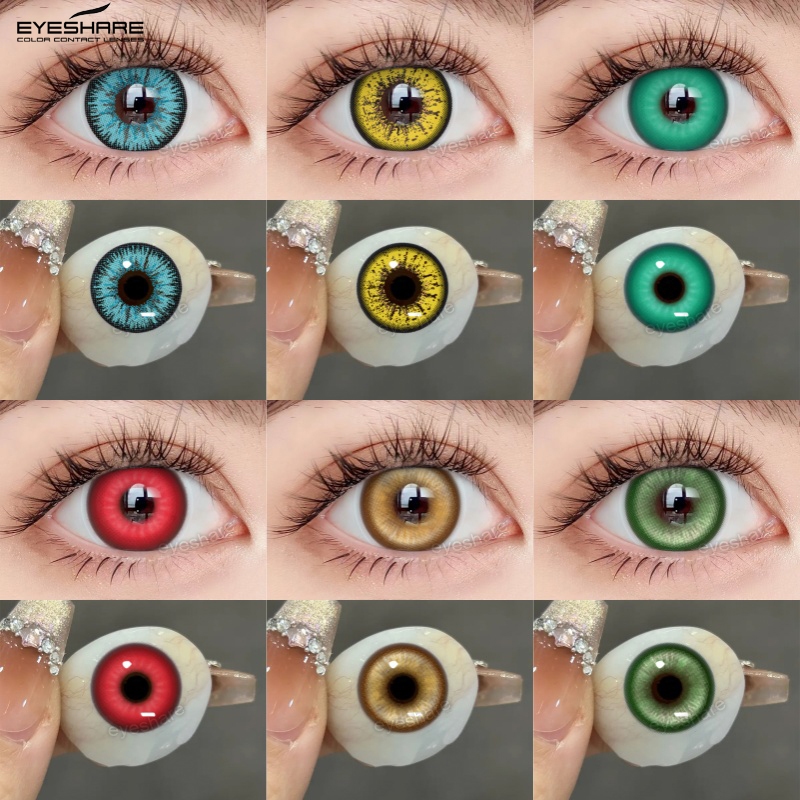 Eyeshare 2 chiếc Ống kính tiếp xúc Halloween AY Series Ống kính mắt xanh Làm đẹp đỏ Học sinh Tự nhiên Liên hệ hàng năm