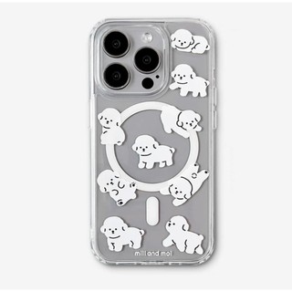 Vỏ bảo vệ thẻ hình đầu chó con trắng phong cách Hàn Quốc cho iPhone 15pro 15promax 14 14promax 14promax 14pro 16 pro max 16 plus