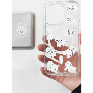 Vỏ bảo vệ thẻ hình đầu chó con trắng phong cách Hàn Quốc cho iPhone 15pro 15promax 14 14promax 14promax 14pro 16 pro max 16 plus
