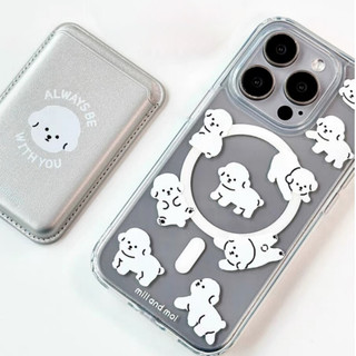 Vỏ bảo vệ thẻ hình đầu chó con trắng phong cách Hàn Quốc cho iPhone 15pro 15promax 14 14promax 14promax 14pro 16 pro max 16 plus
