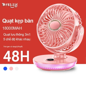 BREZZY (18000 mAh) Quạt Sạc Đa Năng Để Bàn,Quạt kẹp bàn,quạt gấp mini thiết kế để bàn, mini sạc điện 10000 mah, tích điện mini 5 cấp độ gió Tích Hợp Đèn Ngủ Cao Cấp - BH 12 tháng