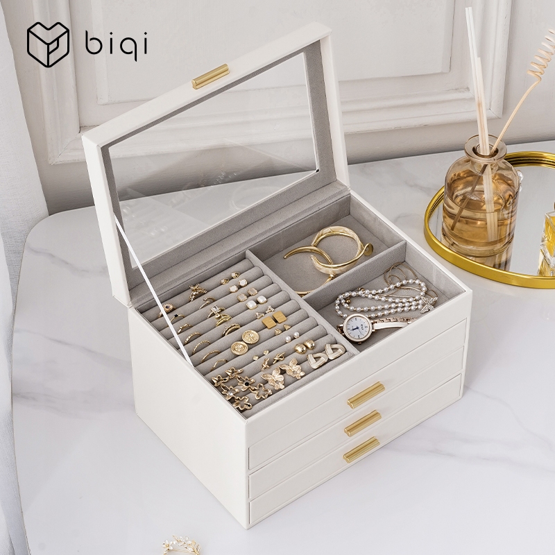 Hộp đựng đồ trang sức CASEGRACE có nắp Acrylic Hộp đựng đồ trang sức 4 lớp 3 ngăn kéo cho kính râm Bông tai Vòng cổ Hộp đựng đồ trang sức Phong cách hiện đại