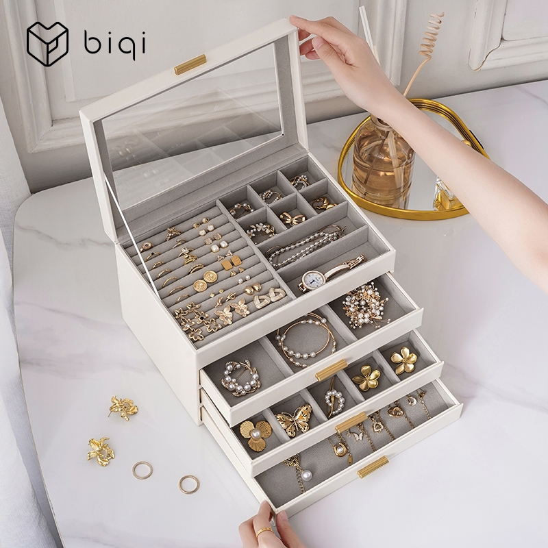 Hộp đựng đồ trang sức CASEGRACE có nắp Acrylic Hộp đựng đồ trang sức 4 lớp 3 ngăn kéo cho kính râm Bông tai Vòng cổ Hộp đựng đồ trang sức Phong cách hiện đại