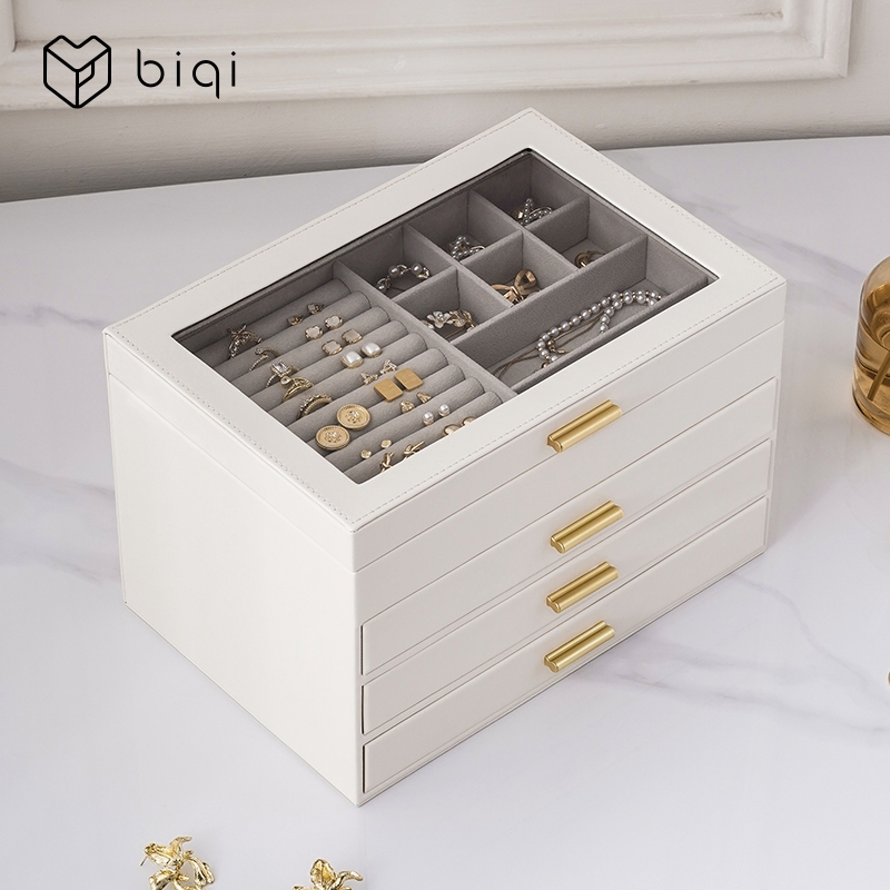 Hộp đựng đồ trang sức CASEGRACE có nắp Acrylic Hộp đựng đồ trang sức 4 lớp 3 ngăn kéo cho kính râm Bông tai Vòng cổ Hộp đựng đồ trang sức Phong cách hiện đại