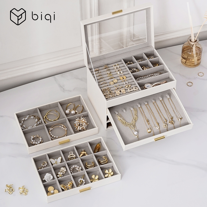 Hộp đựng đồ trang sức CASEGRACE có nắp Acrylic Hộp đựng đồ trang sức 4 lớp 3 ngăn kéo cho kính râm Bông tai Vòng cổ Hộp đựng đồ trang sức Phong cách hiện đại