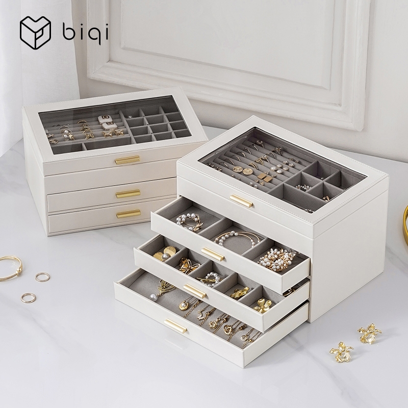 Hộp đựng đồ trang sức CASEGRACE có nắp Acrylic Hộp đựng đồ trang sức 4 lớp 3 ngăn kéo cho kính râm Bông tai Vòng cổ Hộp đựng đồ trang sức Phong cách hiện đại