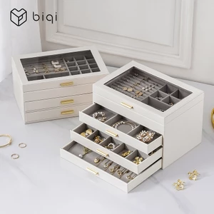 Hộp đựng đồ trang sức CASEGRACE có nắp Acrylic Hộp đựng đồ trang sức 4 lớp 3 ngăn kéo cho kính râm Bông tai Vòng cổ Hộp đựng đồ trang sức Phong cách hiện đại