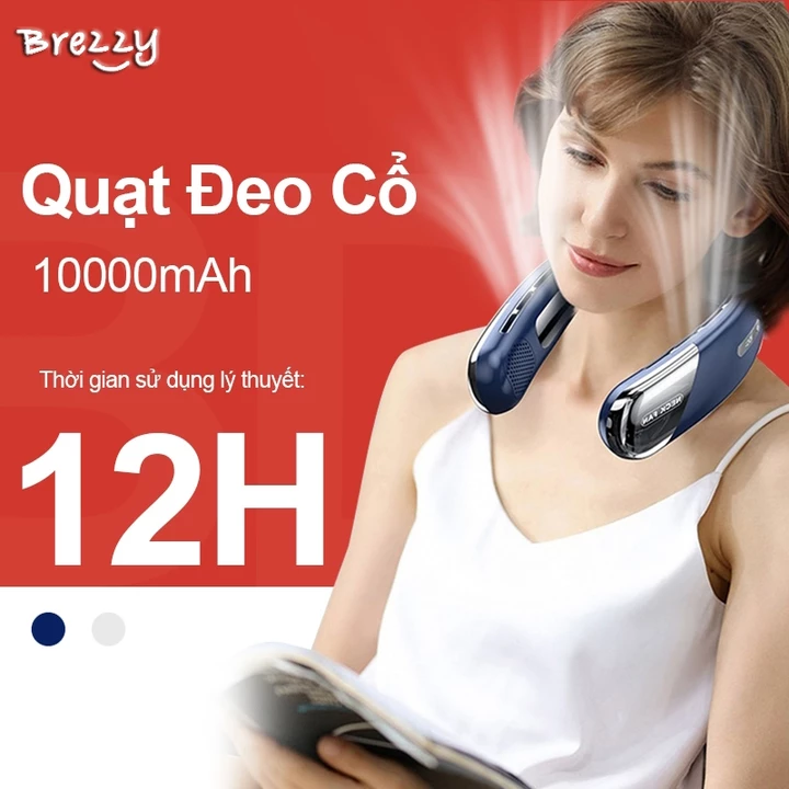 BREZZY Quạt Đeo Cổ Thông,Quạt Điện Mini Đeo Cổ Không Ồn Đa Năng Hiển Thị Lượng Pin,Quạt Đeo Cổ Đèn LED Quạt Điện Mini Quạt Đeo Cổ Làm Mát, Đệm Lạnh, Điều Hòa Gió 360 Độ, Quạt Đeo Cổ Quạt Điện Mini