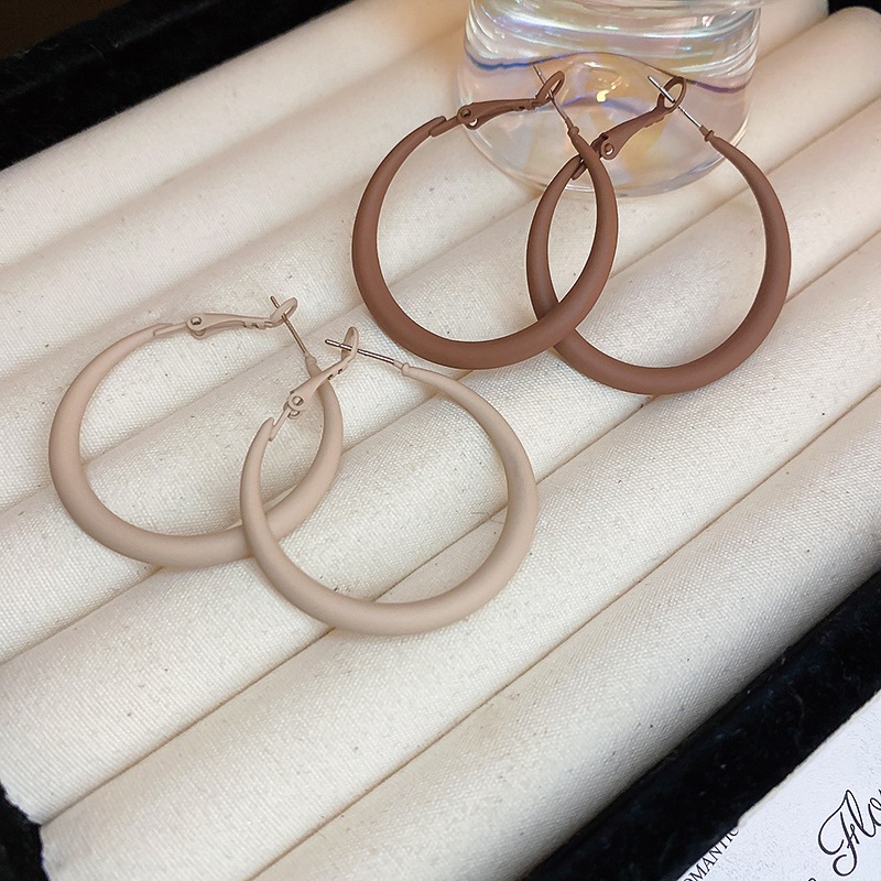 Pin bạc cá tính phóng đại bông tai hình tròn rỗng Thời trang đơn giản khí chất vòng tròn tai nhỏ sang trọng sang trọng cao cấp Bông tai nữ