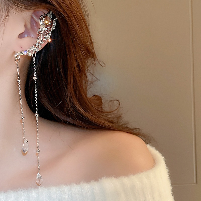 Kim cương bướm pha lê nhân tạo tua rua tai treo siêu cổ tích chất lượng cao bông tai giác quan nhẹ nhàng sang trọng thời trang khí chất bông tai