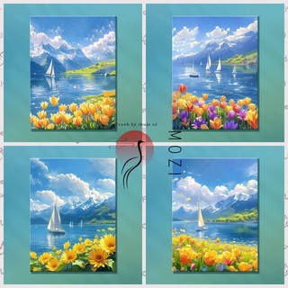 MOZI✨40 * 50cm / 30 * 40cm thuyền buồm tranh tô màu theo số tranh số hóa bộ tô màu theo số Sailing diy Kỹ Thuật Số Tranh Sơn Dầu Tự Làm Màu Tranh Phong Cảnh Tranh Kỹ Thuật Số Tranh Tay Tranh Làm Đầy Tranh Acrylic Tranh Trang Trí Nhà Cửa Tranh
