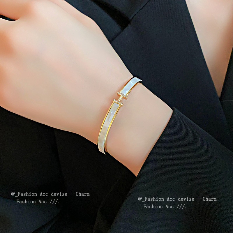 Mạ vàng zircon chữ mở vòng tay thích hợp đơn giản cao cấp cảm giác vòng tay thời trang phụ kiện tay bán buôn nữ