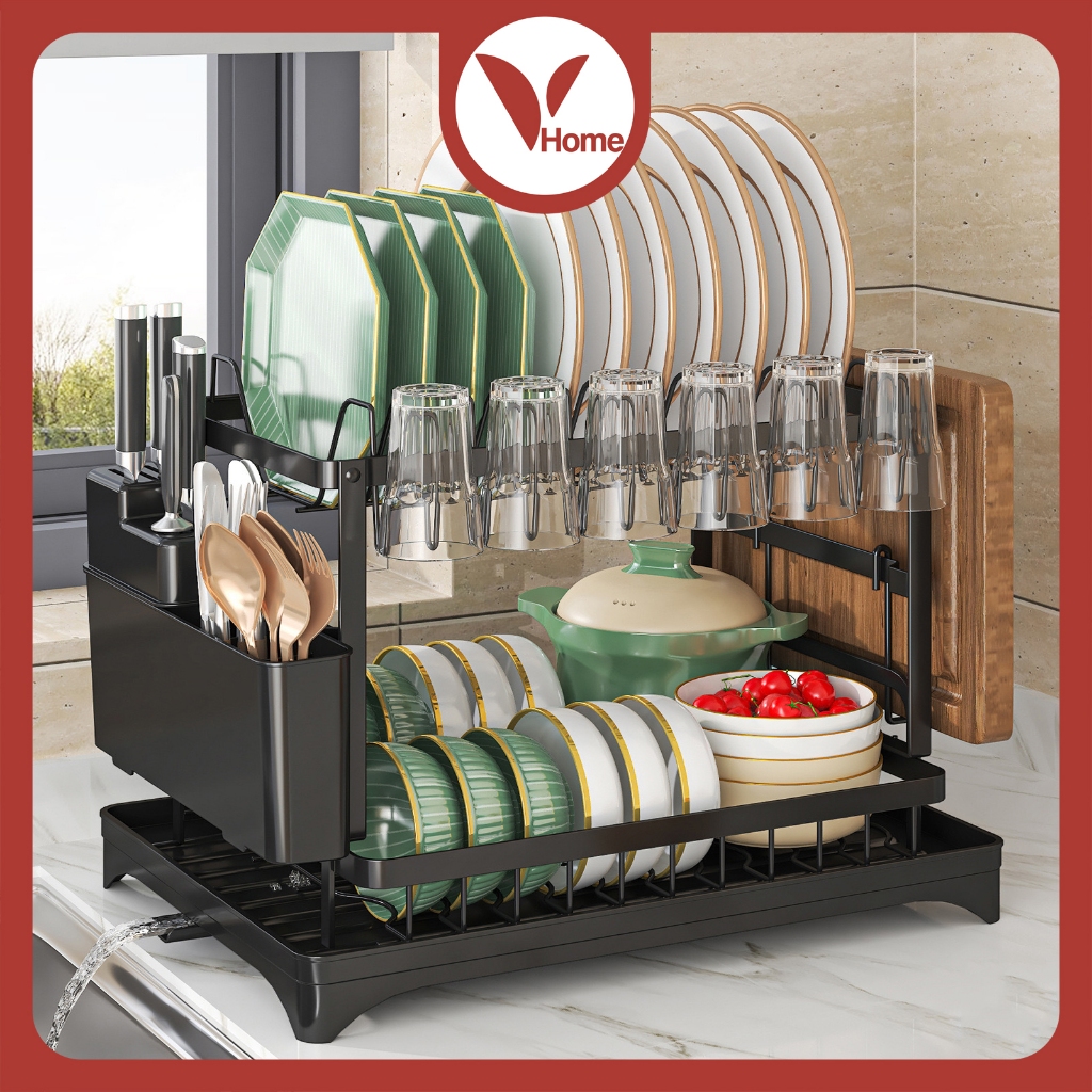 Vhome Bộ Đồ Ăn Giá Để Bát Đĩa Giá Đựng Cốc Khay Khô Vệ Sinh, Thép Carbon Chất Lượng Cao