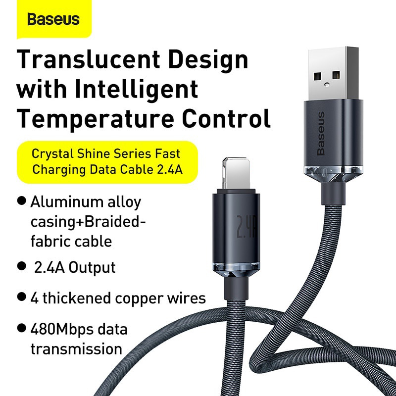 Ảnh Baseus 2.4A Cáp USB A-L Sạc Dữ Liệu Nhanh Dây USB Cáp Điện Thoại Di Động Cho 13 12 2