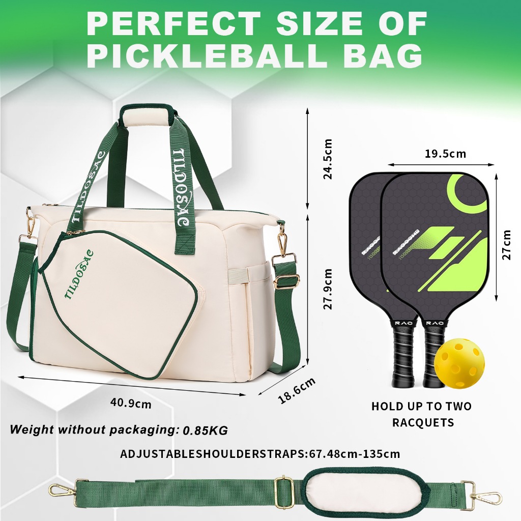 Jfory Túi đeo chéo dây kéo xách tay đựng vợt pickleball, dây đeo vai điều chỉnh, dùng cho gym và nữ