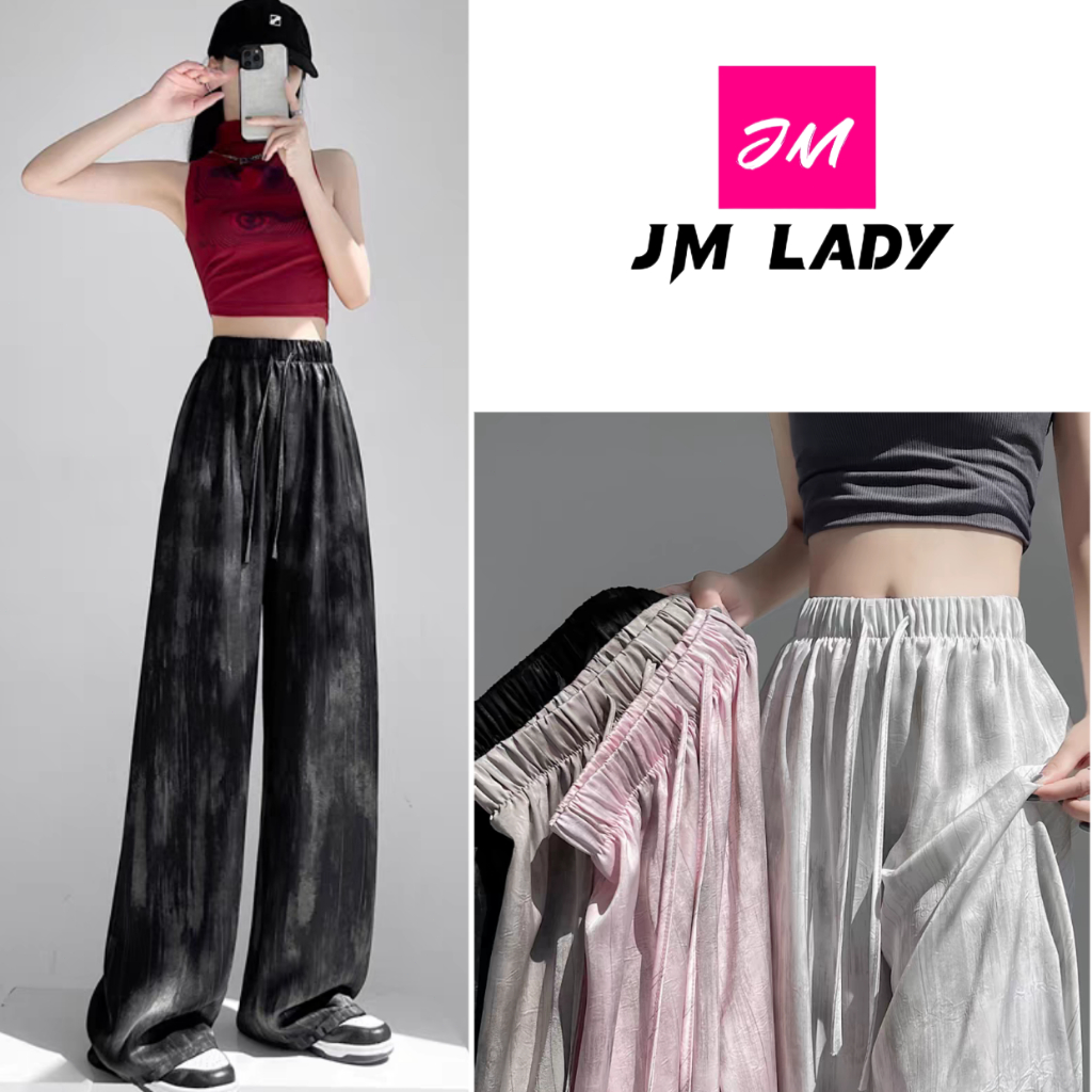 Quần ỐNg RộNg nhuộm Cà Vạt sơn mực Satin Lụa băng giá quần tôn dáng cạp cao thoải mái rộng rãi cho nữ Instagram