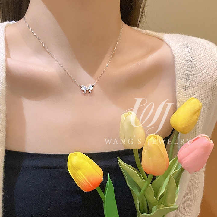 Wj Vòng cổ nơ đá mắt mèo tinh tế dành cho nữ 2024 mẫu bùng nổ mới dây chuyền xương đòn nhẹ sang trọng thích hợp cao cấp cảm giác vòng cổ