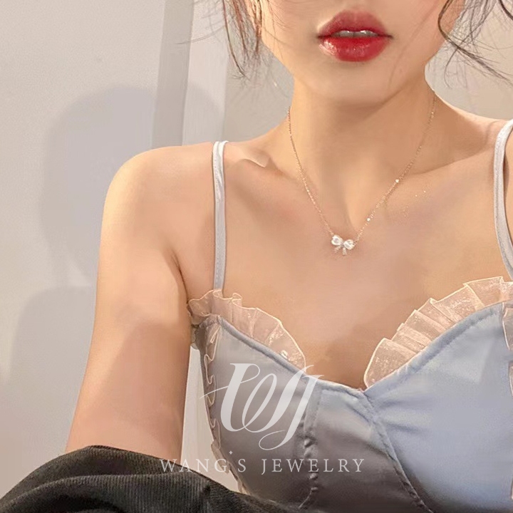 Wj Vòng cổ nơ đá mắt mèo tinh tế dành cho nữ 2024 mẫu bùng nổ mới dây chuyền xương đòn nhẹ sang trọng thích hợp cao cấp cảm giác vòng cổ
