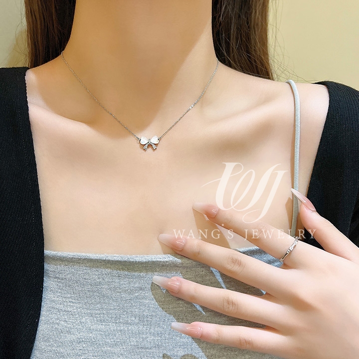 Wj Vòng cổ nơ đá mắt mèo tinh tế dành cho nữ 2024 mẫu bùng nổ mới dây chuyền xương đòn nhẹ sang trọng thích hợp cao cấp cảm giác vòng cổ