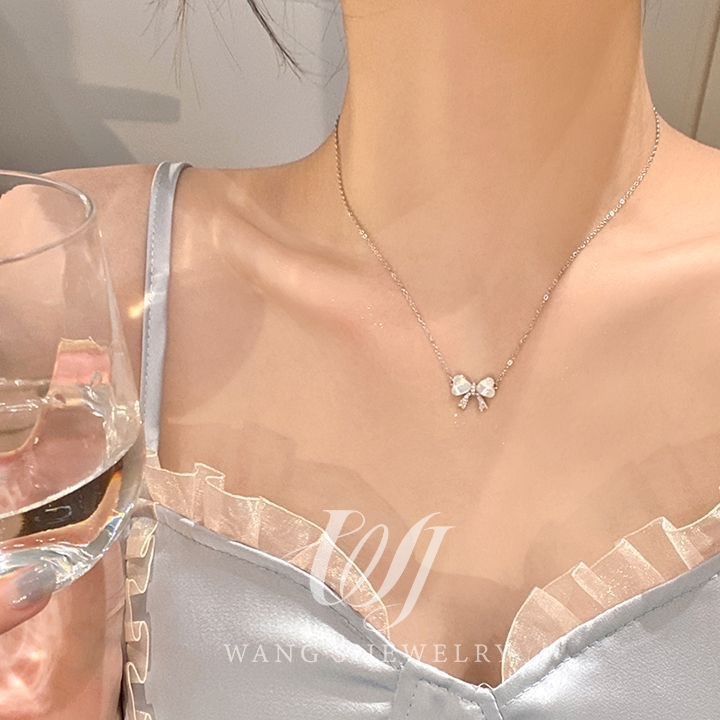 Wj Vòng cổ nơ đá mắt mèo tinh tế dành cho nữ 2024 mẫu bùng nổ mới dây chuyền xương đòn nhẹ sang trọng thích hợp cao cấp cảm giác vòng cổ
