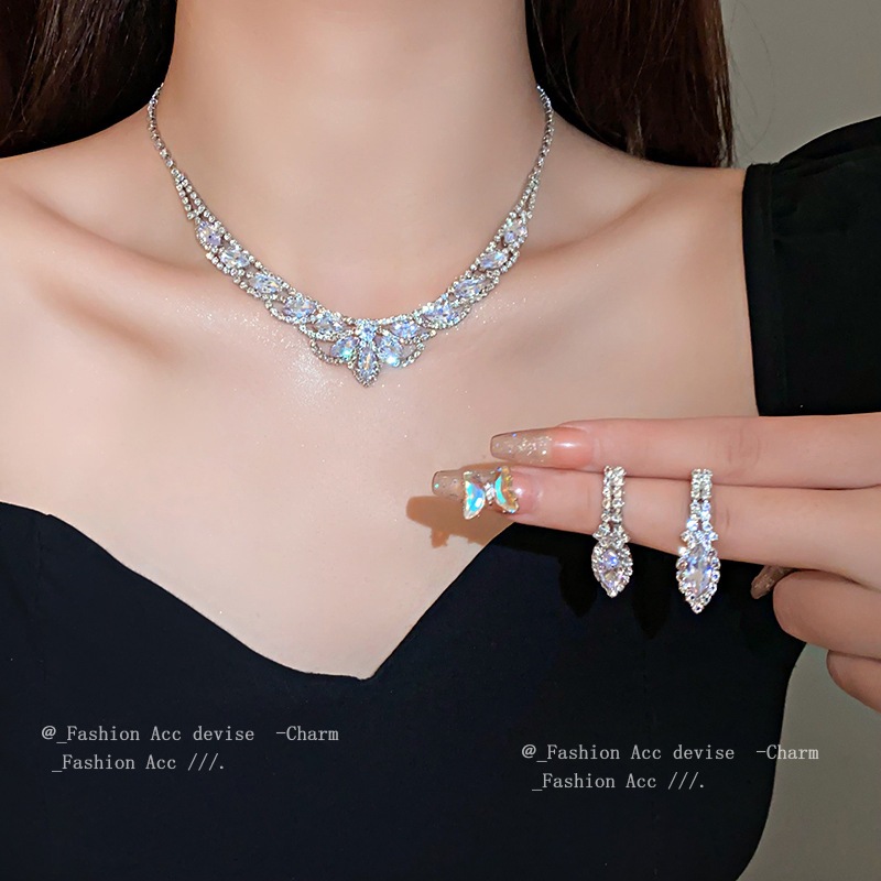 Vòng cổ dài thả kim cương Châu Âu và Hoa Kỳ nhẹ nhàng thiết kế sang trọng cảm giác chuỗi xương đòn thích hợp tất cả các bông tai giác quan cao cấp bán buôn nữ