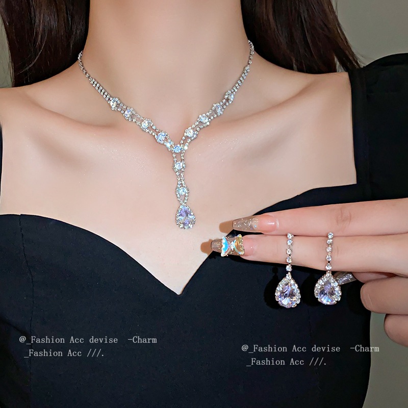 Vòng cổ dài thả kim cương Châu Âu và Hoa Kỳ nhẹ nhàng thiết kế sang trọng cảm giác chuỗi xương đòn thích hợp tất cả các bông tai giác quan cao cấp bán buôn nữ