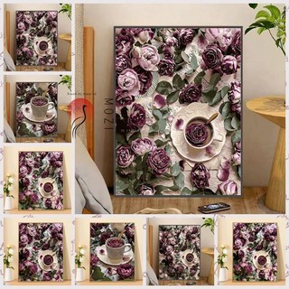 MOZI✨40 * 50cm / 30 * 40cm Trà chiều với hoa hồng Paint By Numbers canvas painting oil painting  Acrylic Paints Hoa Hồng Chiều Trà Tự Làm Kỹ Thuật Số Tranh Sơn Dầu Vẽ Tranh Vẽ Tay Tranh Sơn Màu Tranh Acrylic Tranh Sơn Dầu Tranh Kỹ Thuật Số