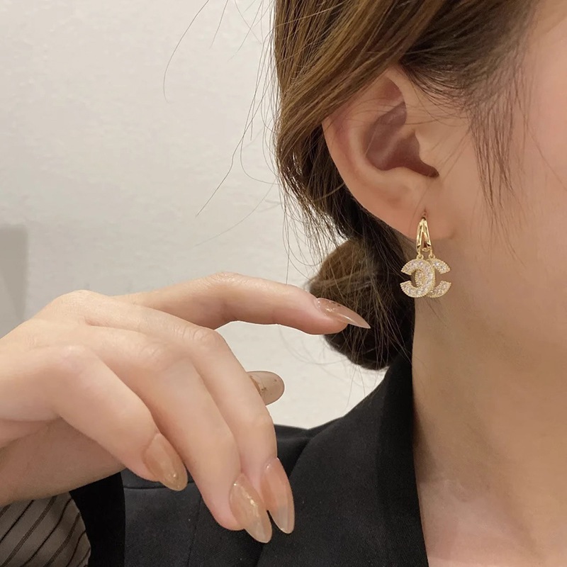 Bông tai vòng đôi vàng giả kim cương, thiết kế thời trang