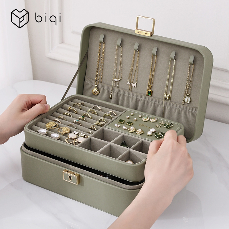 Casegrace Hộp Trang Sức Tổ Chức 2 Lớp, Da PU, Có Khóa Chìa Khóa, Bảo Quản Nhẫn/Bông Tai/Vòng Cổ/Vòng Tay