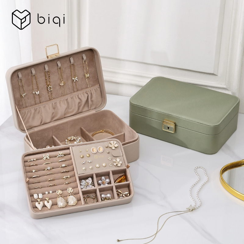 Casegrace Hộp Trang Sức Tổ Chức 2 Lớp, Da PU, Có Khóa Chìa Khóa, Bảo Quản Nhẫn/Bông Tai/Vòng Cổ/Vòng Tay