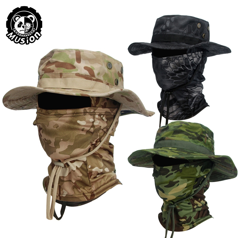 Bộ mũ Balaclava Boonie có thể gập lại Musion, Mũ câu cá chống nắng mềm mại và thoáng khí, Mũ chống nắng viền rộng để săn bắn và câu cá ngoài trời