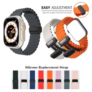 Dây Đeo Đại Dương Gấp Khóa Từ Tính Dây Silicon Cho Apple Watch iwatch Ultra 2 49mm 45mm 44mm 42mm Series 9 8 7 SE 6 5 4
