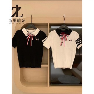 ZHELIHANGFEI Thêu Con Nơ polo Ice Silk Áo Len Nữ Thiết Kế Cảm Giác Thời Trang Phù Hợp Với Phong Cách Phương Tây