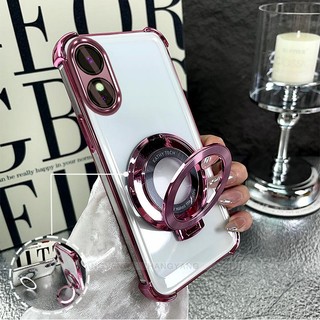 Ốp Lưng Cho OPPO A18 A38 A17 Mạ Điện Bốn Góc Chống Rơi Thiết Kế ốp Lưng Điện Thoại Silicon TPU Mềm ốp Lưng Giá Đỡ Miễn Phí