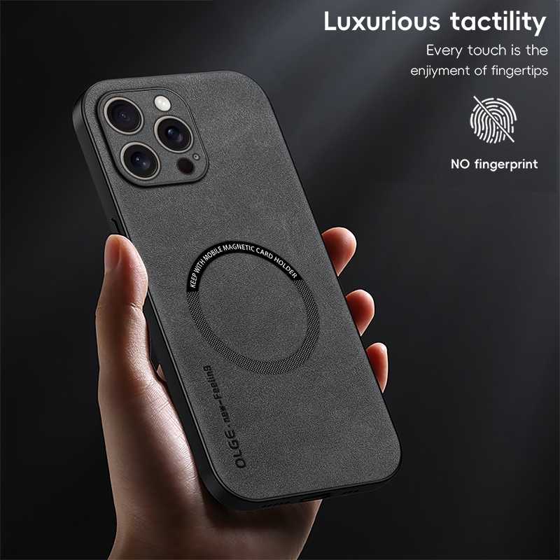 KHÔNG Dấu Vân Tay Sang Trọng Da Sắt Nhẫn Cho iPhone 16 + Plus iPhone16 16 Pro Max Giá Đỡ Ô Tô Bảo Vệ Từ Tính Vỏ Sạc Không Dây