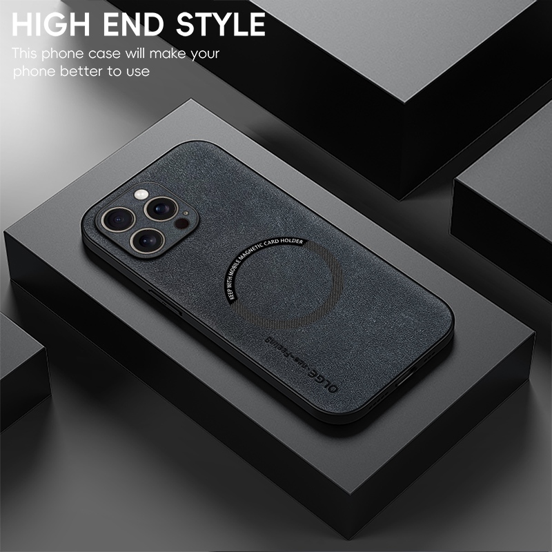 KHÔNG Dấu Vân Tay Sang Trọng Da Sắt Nhẫn Cho iPhone 16 + Plus iPhone16 16 Pro Max Giá Đỡ Ô Tô Bảo Vệ Từ Tính Vỏ Sạc Không Dây