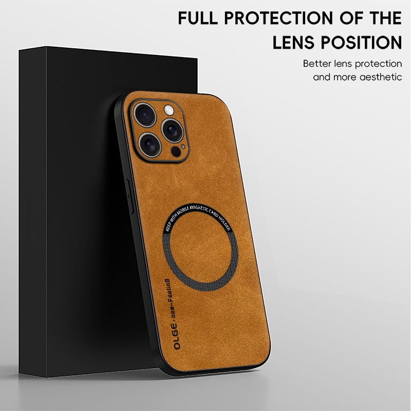 KHÔNG Dấu Vân Tay Sang Trọng Da Sắt Nhẫn Cho iPhone 16 + Plus iPhone16 16 Pro Max Giá Đỡ Ô Tô Bảo Vệ Từ Tính Vỏ Sạc Không Dây