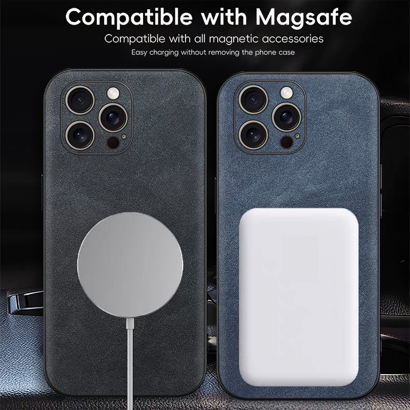 KHÔNG Dấu Vân Tay Sang Trọng Da Sắt Nhẫn Cho iPhone 16 + Plus iPhone16 16 Pro Max Giá Đỡ Ô Tô Bảo Vệ Từ Tính Vỏ Sạc Không Dây