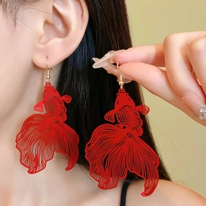 Phong Cách Trung Quốc Xịt Sơn Đuôi Lớn Cá koi Tai Móc Mới Thời Trang Trung Quốc Phóng Đại Bông Tai Cá Tính Mới retro Bông Tai Nữ
