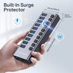 Trung tâm dữ liệu USB chạy bằng ACASIS 10 cổng USB3.1 với công tắc bật / tắt riêng lẻ và Bộ chuyển đổi nguồn 12V4A Bộ chia Hub3.1 USB 10Gpbs cho máy tính xách tay, PC, Máy tính, HDD di động, Ổ đĩa Flash — ảnh 5