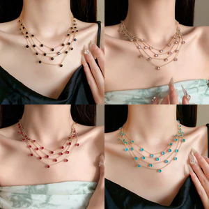 Châu Âu và Mỹ zircon tròn nhiều lớp vòng cổ cảm giác cao cấp nhẹ sang trọng hình học xương đòn chuỗi cổ điển cá tính thời trang bán buôn