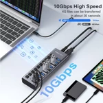 Trung tâm dữ liệu USB chạy bằng ACASIS 10 cổng USB3.1 với công tắc bật / tắt riêng lẻ và Bộ chuyển đổi nguồn 12V4A Bộ chia Hub3.1 USB 10Gpbs cho máy tính xách tay, PC, Máy tính, HDD di động, Ổ đĩa Flash — ảnh 2