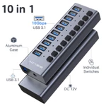 Trung tâm dữ liệu USB chạy bằng ACASIS 10 cổng USB3.1 với công tắc bật / tắt riêng lẻ và Bộ chuyển đổi nguồn 12V4A Bộ chia Hub3.1 USB 10Gpbs cho máy tính xách tay, PC, Máy tính, HDD di động, Ổ đĩa Flash — ảnh 4