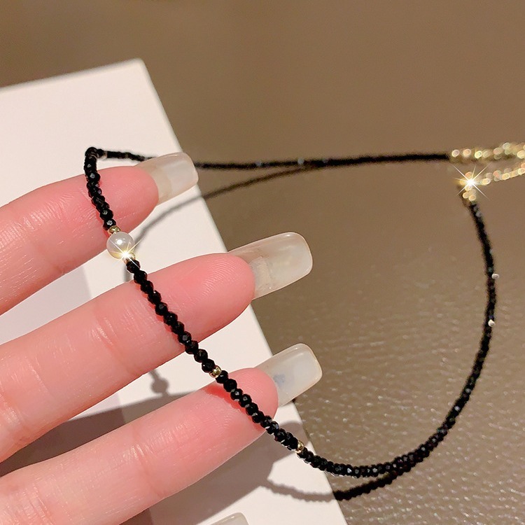 Vòng cổ pha lê màu đen đơn giản, thời trang cho nữ
