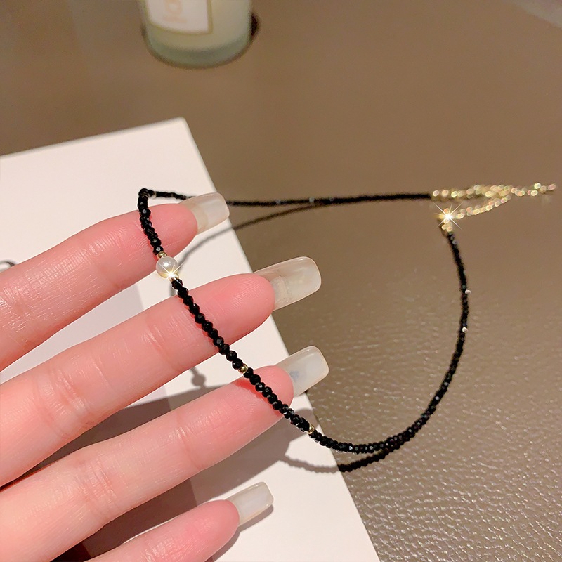 Vòng cổ pha lê màu đen đơn giản, thời trang cho nữ